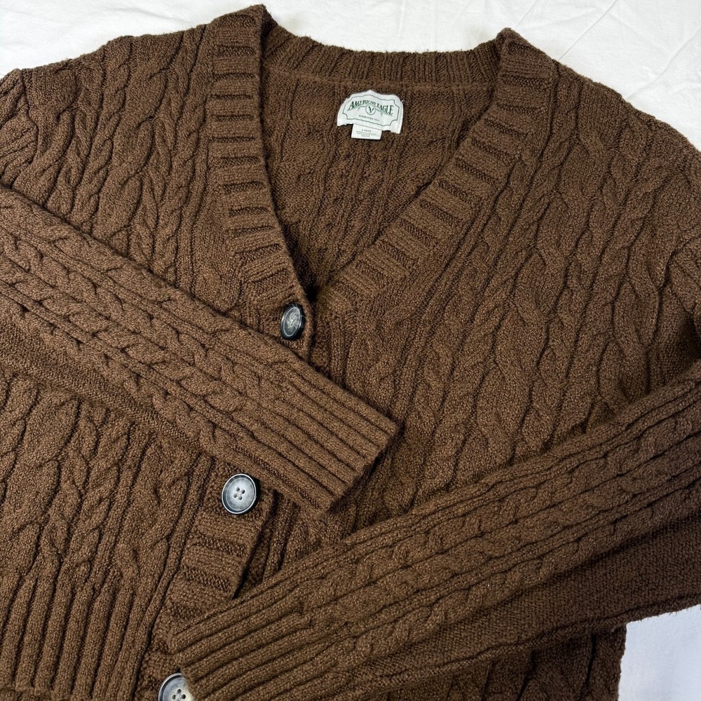Vintage American Eagle Cable Knit Cropped Cardigan Sweater Women's Size Large